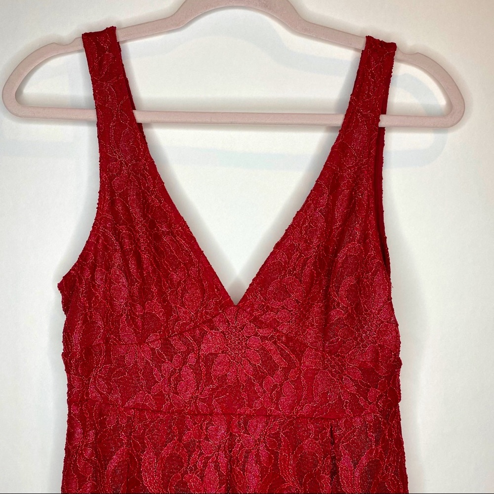 Free People Red ❤️ Lace V-neck Dress with Shimmer - Picture 2 of 13
